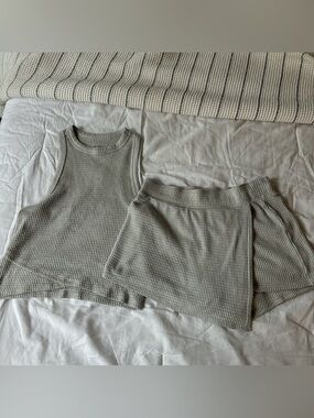 Waffle Knit Tank Top and Skort Set - Light Grey